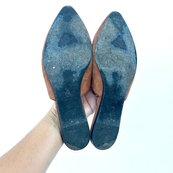 Jenni Kayne Suede Mules Pointed Toe Flats Saddle Brown 38.5 Size 8 Slip Ons - Picture 8 of 9